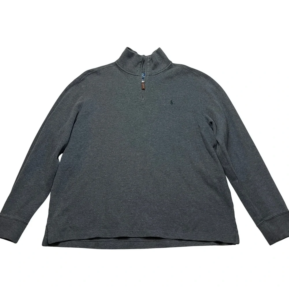 Polo Ralph Lauren Sweater Mens XL Gray Quarter Zip Pullover Cotton‎ Pony Logo